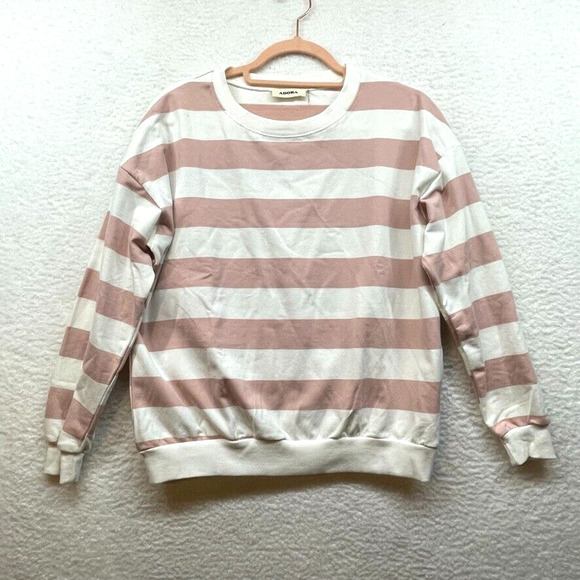 Adora Other - Adora Sweatshirt Womens Small Pink White Striped Crew Pullover Athletic S/M